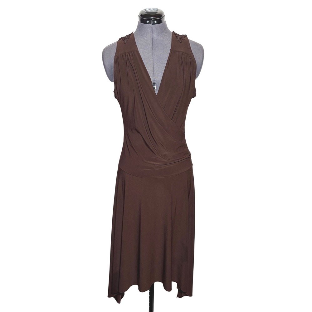Vtg‎ Y2K Brown Crochet Lace Back Fairycore Midi Dress B34-36 W32-34 H-36 L
